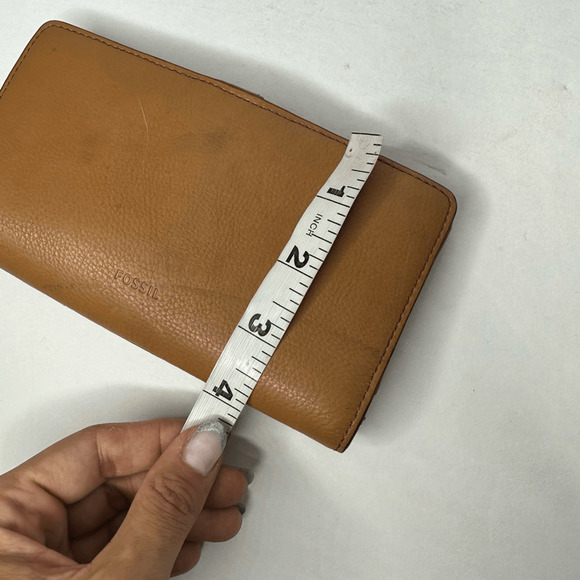Fossil Caroline RFID Woven Bifold Wallet Natural Tan Leather large snap slim - Picture 4 of 5